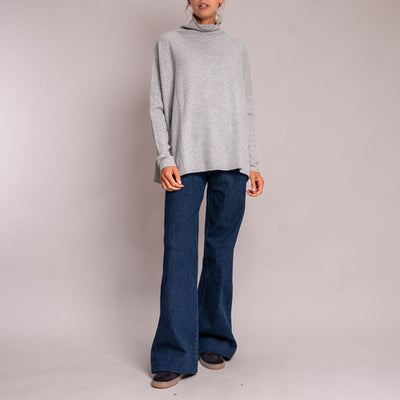 Classic Boxy Funnel Neck Knit in Silver