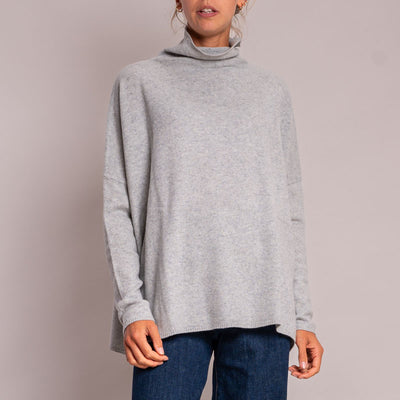 Classic Boxy Funnel Neck Knit in Silver