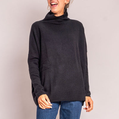 Classic Boxy Funnel Neck Knit in Black