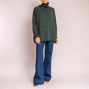 Classic Boxy Funnel Neck Knit in Dark Green