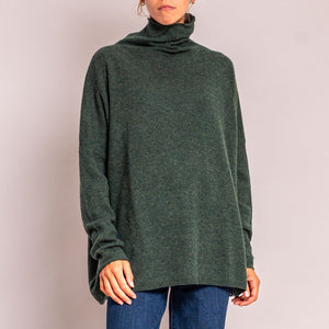 Classic Boxy Funnel Neck Knit in Dark Green