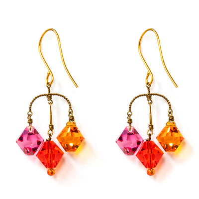 Small Diamond Earrings in Orange/Yellow/Pink