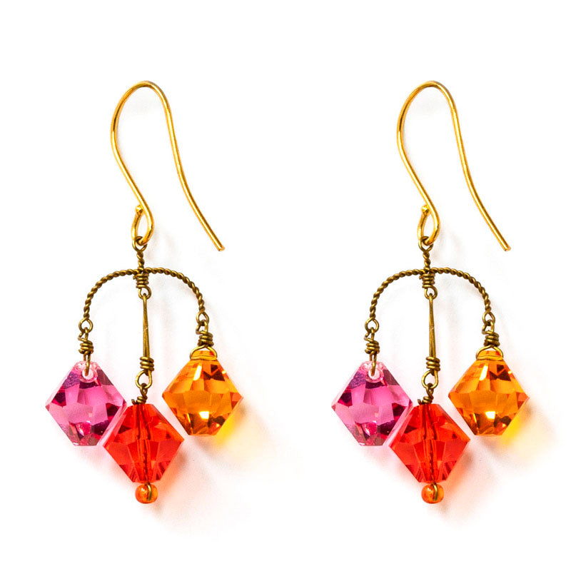 Small Diamond Earrings in Orange/Yellow/Pink