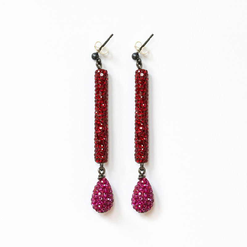 Tube Earrings in Red/Pink