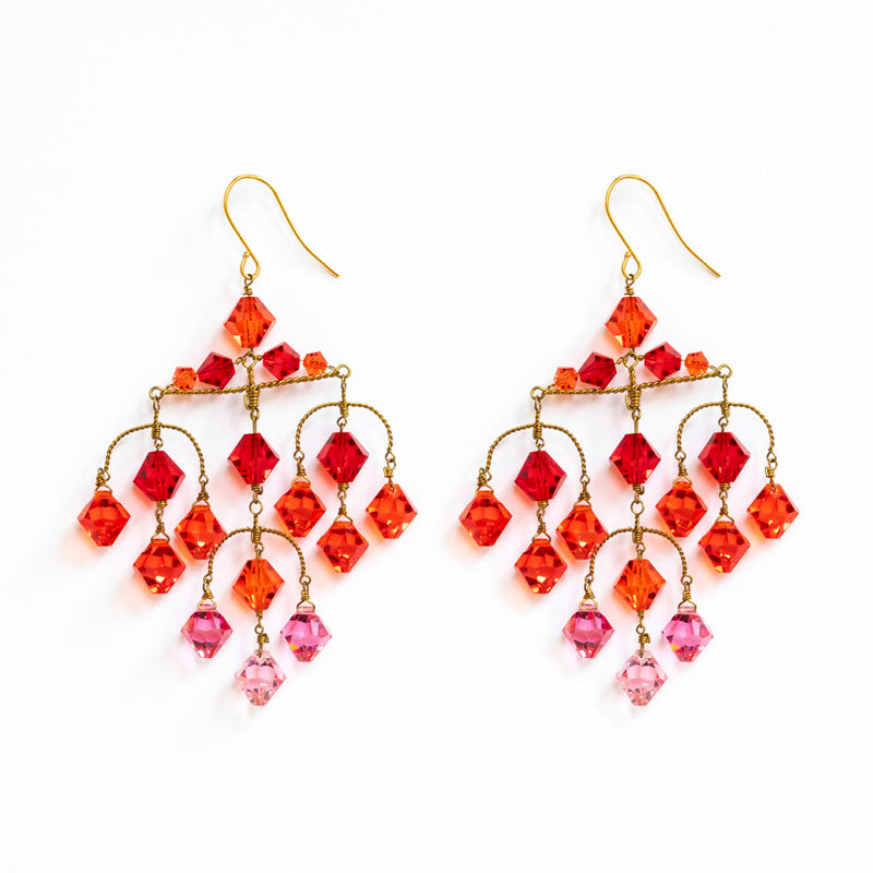 Diamond Earrings in Red/Orange/Pink