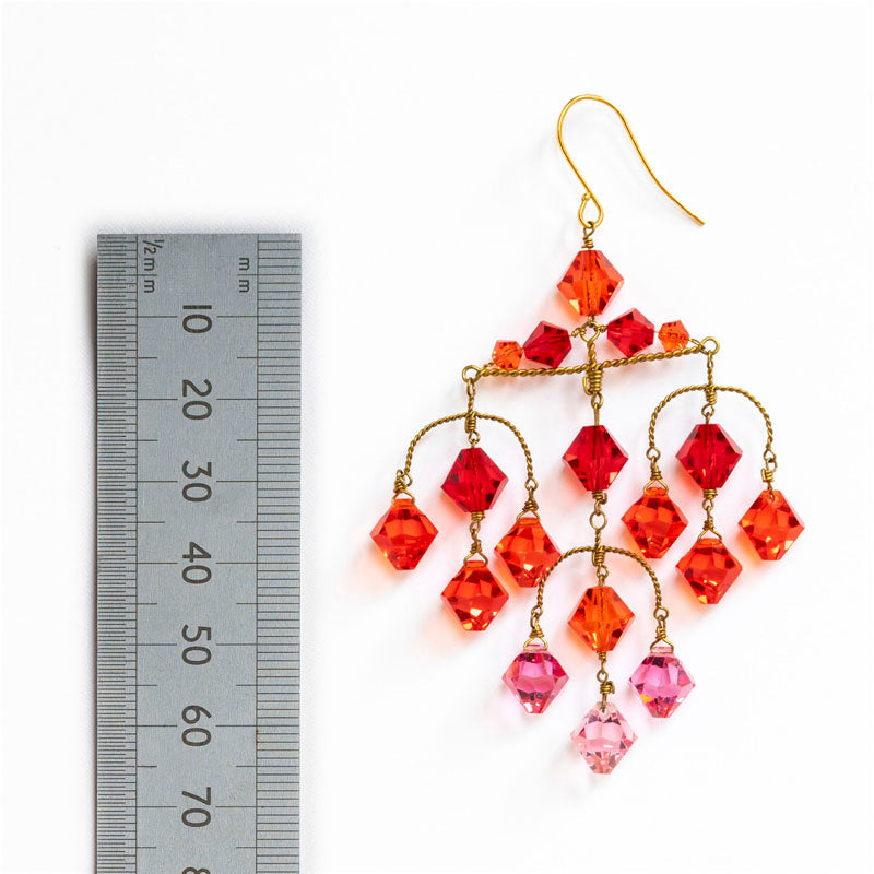 Diamond Earrings in Red/Orange/Pink