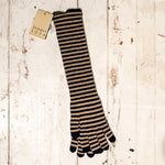 Stripe Long Gloves in Navy/ Light Brown