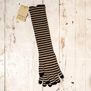 Stripe Long Gloves in Navy/ Light Brown