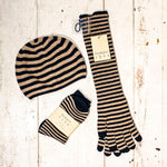 Stripe Long Gloves in Navy/ Light Brown