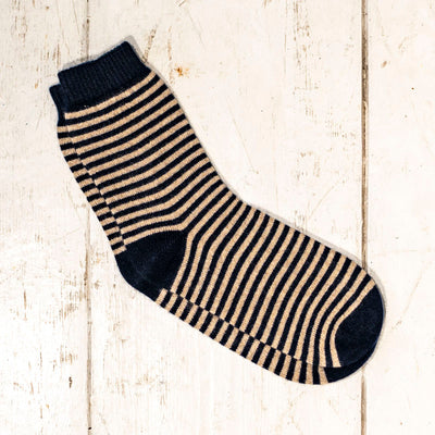 Stripe Socks in Navy/ Light Brown