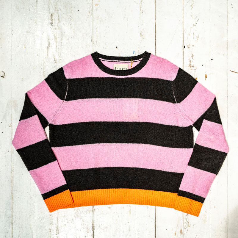 Contrast Stripe Crew in Bitter Rose/Neon Orange