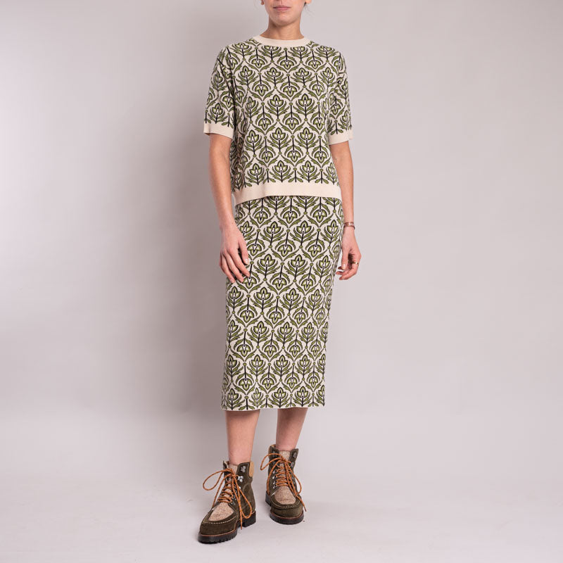 Lena Jacquard Knit Skirt in Green