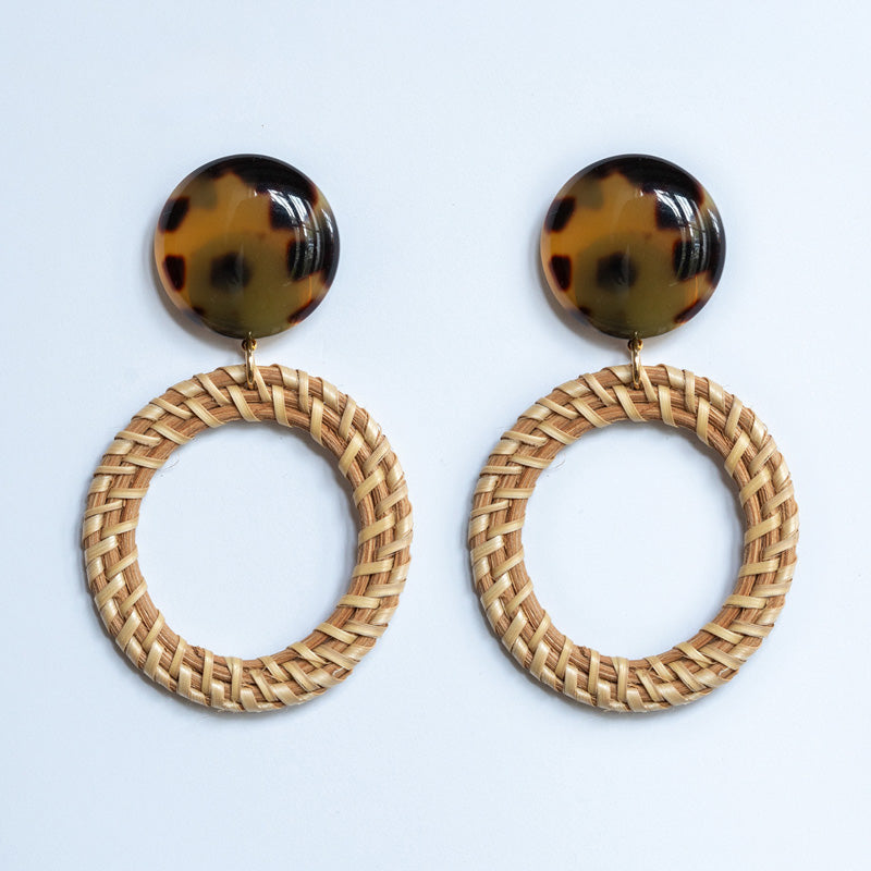 FRANCINE BRAMLI Raphia 28 Earrings in Raffia/Leopard