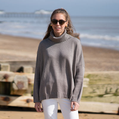 COLLEN & CLARE Zuri Cotton Roll Neck in Cappucino Marl