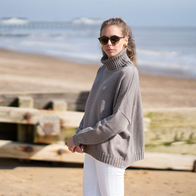 COLLEN & CLARE Zuri Cotton Roll Neck in Cappucino Marl