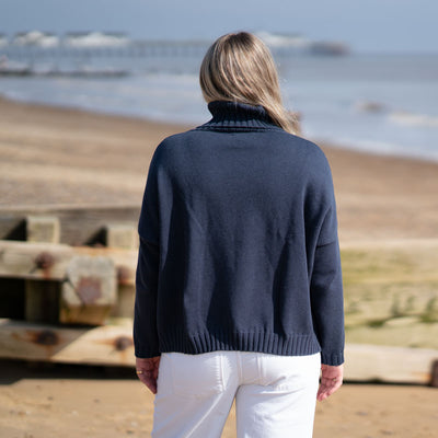 COLLEN & CLARE Zuri Cotton Roll Neck in Navy Marl