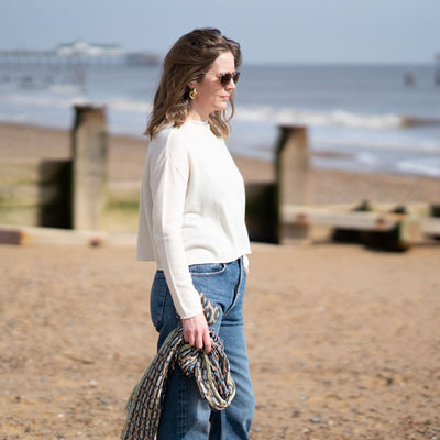 COLLEN & CLARE Egg Lightweight Merino/Cashmere Mix Crop Knit in Ivory