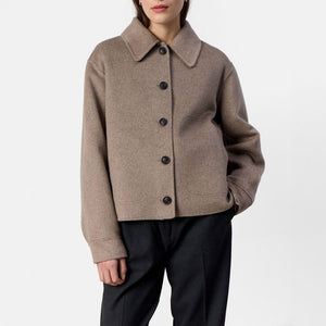 Owa 25 Short Wool Coat in Taupe Grey Melange