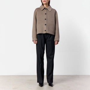 Owa 25 Short Wool Coat in Taupe Grey Melange