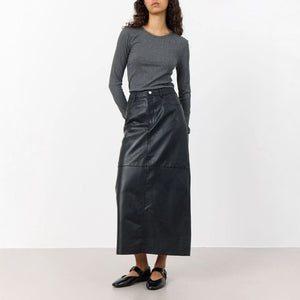 Globa 34 Leather Maxi Skirt in Black