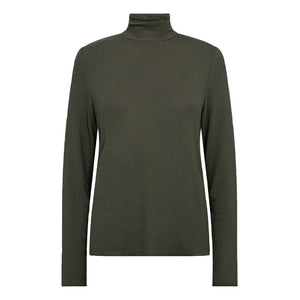 Ika 19 Roll Neck L/S Top in Black Olive