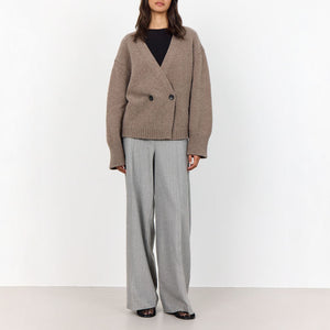 Perle 6 Merino Cashmere Cardigan in Taupe Grey Melange