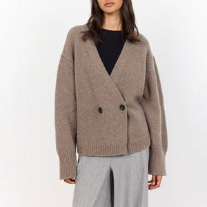 Perle 6 Merino Cashmere Cardigan in Taupe Grey Melange