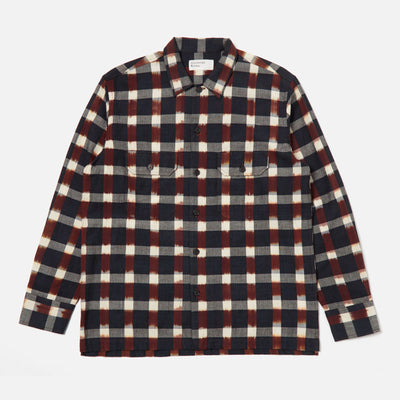 L/S Check Utility Shirt in Navy/Brown