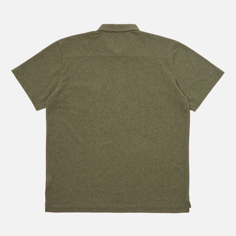 Recycled Wool Pullover Polo Shirt in Olive