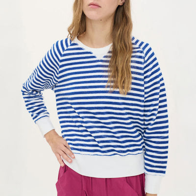 BEATRIZ FUREST Bertram Stripes Towelling Sweatshirt 49R205 in White/Blue