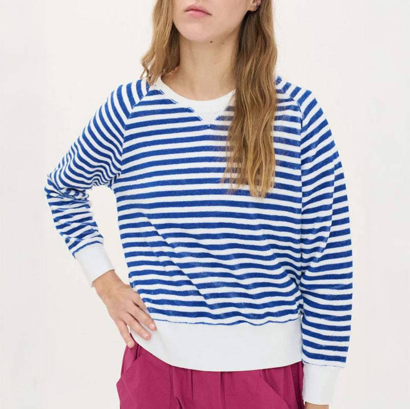 BEATRIZ FUREST Bertram Stripes Towelling Sweatshirt 49R205 in White/Blue