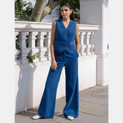 Harlow Corduroy Wide Leg Trouser in Blue