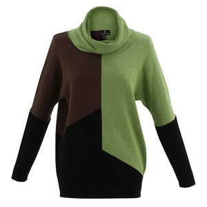 Contrast Roll Neck Sweater in Dark/Green