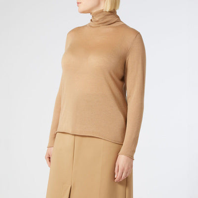 MARINA RINALDI Judy Silk & Cashmere Polo Neck Jumper in Camel