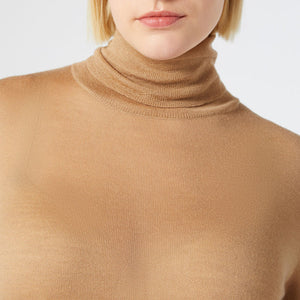 Judy Silk & Cashmere Polo Neck Jumper in Camel