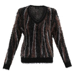 V Neck Fuzzy Sweater in Brown/Black