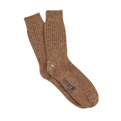 Mens Plain Rib Donegal Wool Socks in Caramel