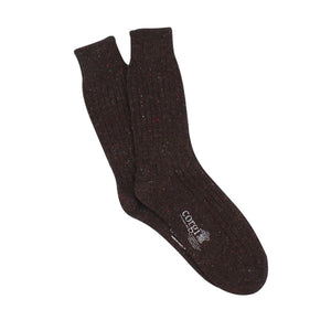 CORGI Mens Plain Rib Donegal Wool Socks in Chocolate