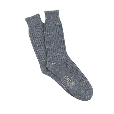 CORGI Mens Plain Rib Donegal Wool Socks in Denim