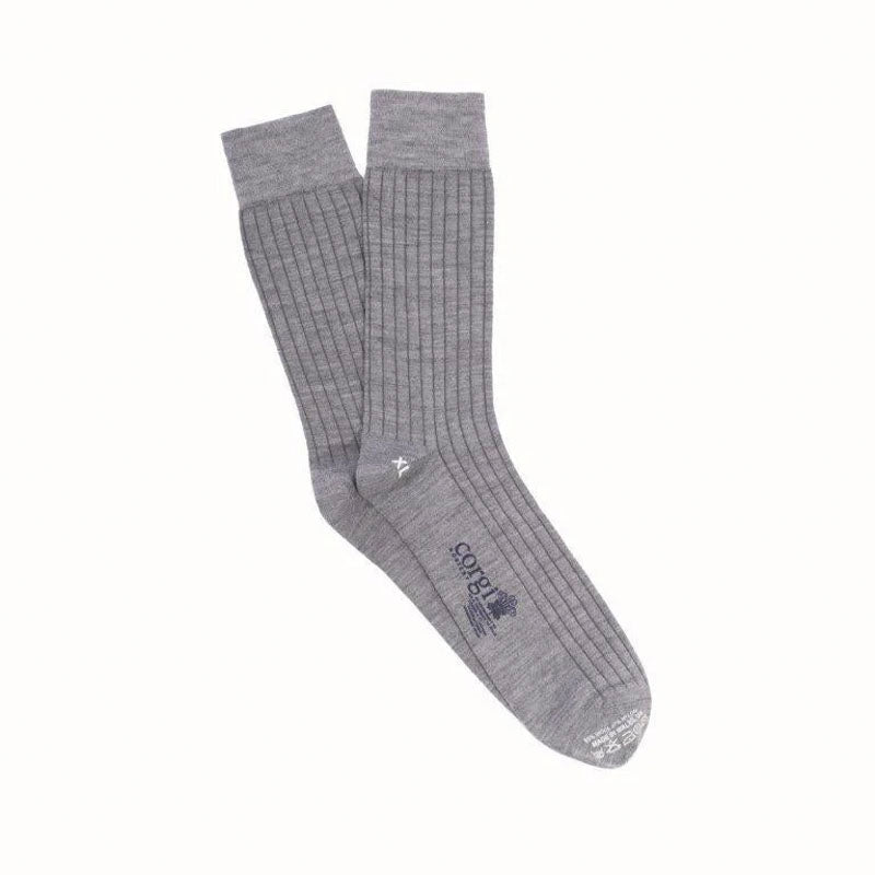 Mens Tenby Ribbed Merino Wool Socks in Grey