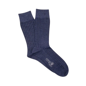 Mens Brecon Ribbed Cotton Socks in Denim