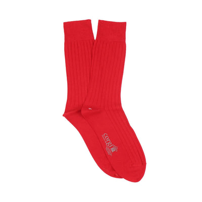 Mens Brecon Ribbed Cotton Socks in Red