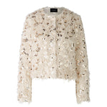 Feather Look Sequin Jacket in Off White/Camel