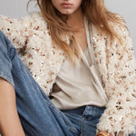 Feather Look Sequin Jacket in Off White/Camel