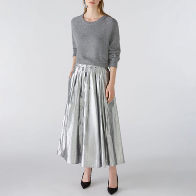 Pleated Maxi Skirt in Silver Gunmetal