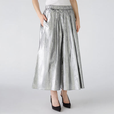 Pleated Maxi Skirt in Silver Gunmetal