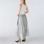 Pleated Maxi Skirt in Silver Gunmetal