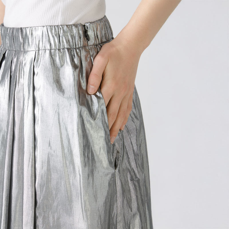 Pleated Maxi Skirt in Silver Gunmetal