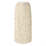 Feather Look Sequin Skirt in Off White/Camel