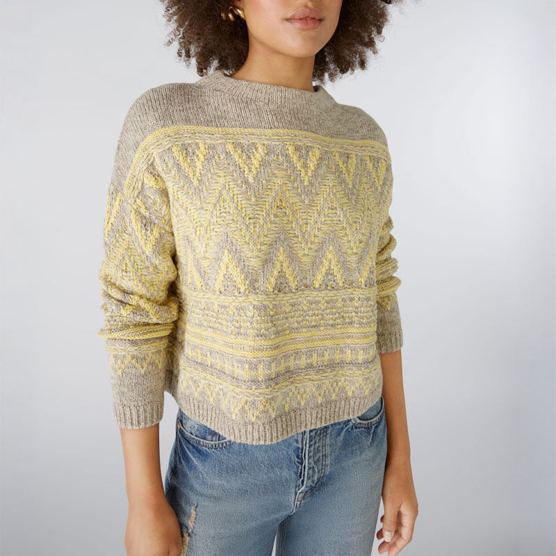 Zig Zag Print Jumper in Yellow Taupe